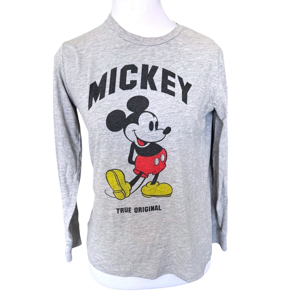 Disney Mickey Mouse True Original Graphic Long Sleeve Tee Gray Vintage Style M